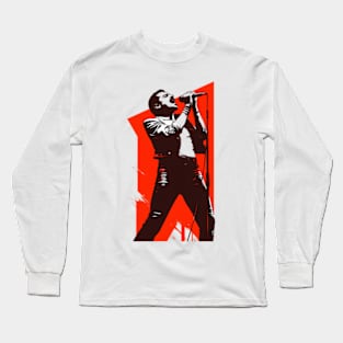 Passionate Vocalist - Red Backdrop - Rock Music Long Sleeve T-Shirt